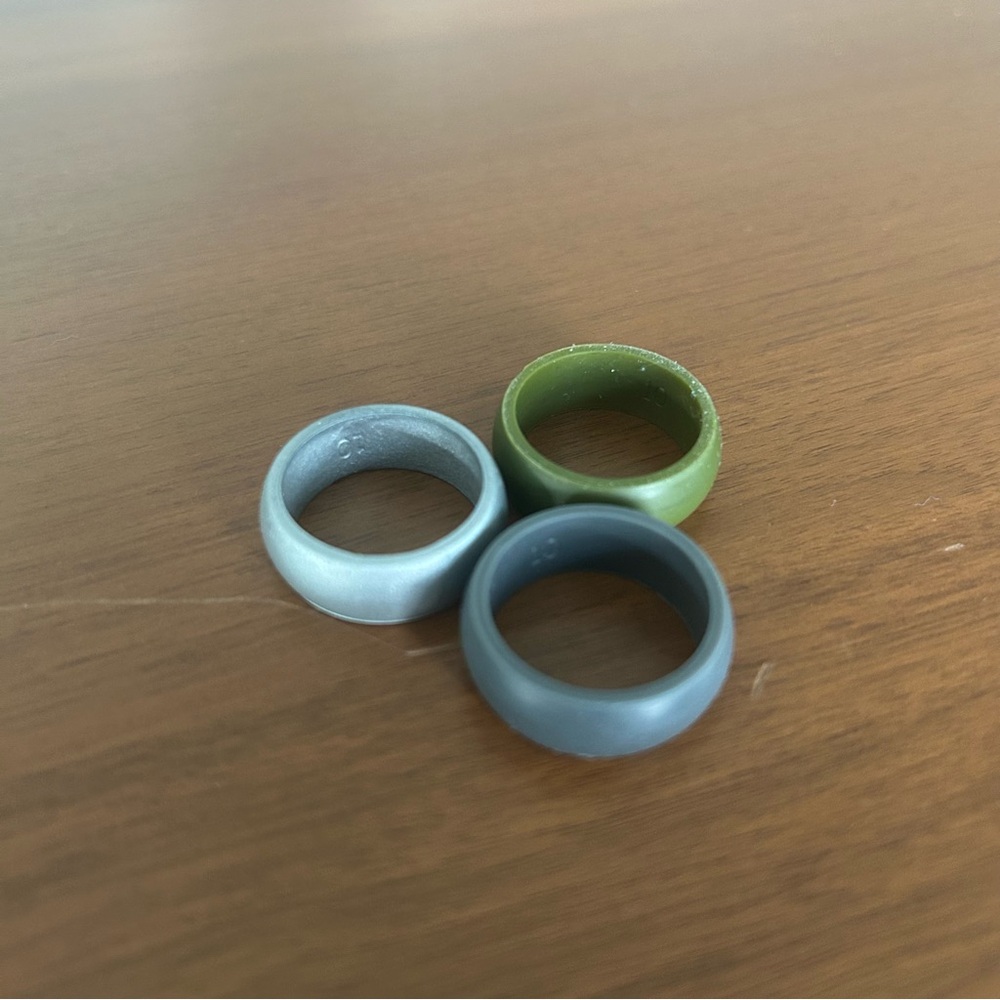 Men's Trio Silicone Ring Set - Gray, Green, Silver